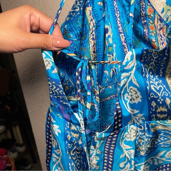 Zara | NWT! Blue Floral Paisley Satin Effect Mini Dress Size: Medium - Picture 8 of 9